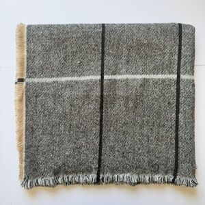 Indigo Scarf Oversized Reversible Window Pane Check Plaid Print Tan Gray Soft